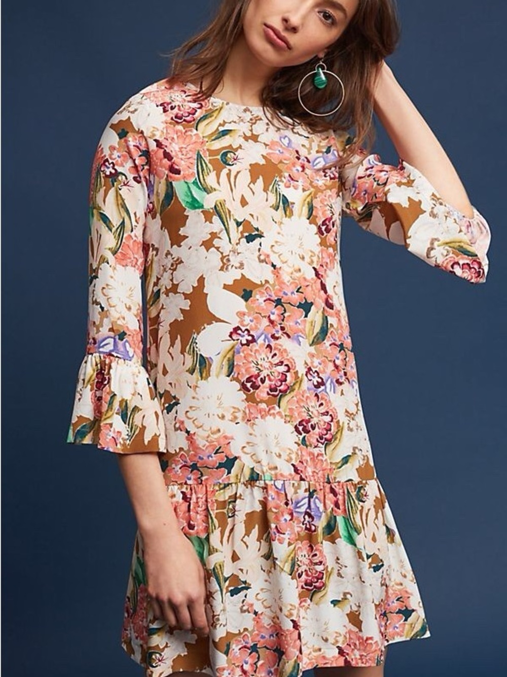 Anthropologie Kachel 100% Silk Zohra‎ Peplum Floral Dress Garden Feminine Summer